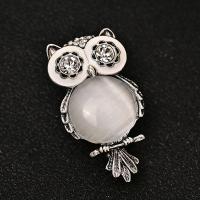 Cats Eye Brooch, Zinc Alloy, with Cats Eye, Owl, silver color plated, fashion jewelry & for woman & enamel & with rhinestone, mixed colors, 30-50mm 