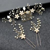 Zinc Alloy Hair Jewelry Set, hair comb & hair stick, with Crystal & Plastic Pearl, three pieces & fashion jewelry & for woman 150*80mm,120*20mm [