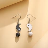 Asymmetric Earrings, Zinc Alloy, with Howlite & Lava, silver color plated, for woman, mixed colors, 50mm 