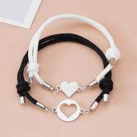 Nylon Cord Bracelets, 304 Stainless Steel, Heart, plated, 2 pieces & fashion jewelry & Unisex, white and black Approx 16-30 cm 