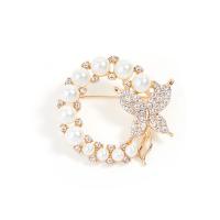 Plastic Pearl Brooch, Zinc Alloy, with Plastic Pearl, Butterfly, plated, for woman & with rhinestone 