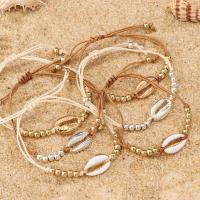 Mixed Material Bracelets, Zinc Alloy, with Cotton Thread & Shell, Adjustable Approx 20 cm 