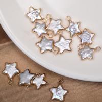 Freshwater Pearl Pendants, Star, gold color plated, DIY, white, 12-13mm 