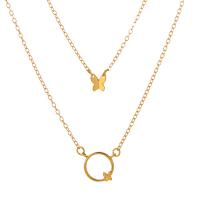 Fashion Multi Layer Necklace, Zinc Alloy, with 1.97inch extender chain, Butterfly, KC gold color plated, Double Layer & fashion jewelry & for woman, golden Approx 15.16 Inch 