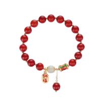Red Agate Bracelets, with Hetian Jade & Brass, Round, polished, fashion jewelry & for woman, 9mm Approx 7 Inch 