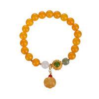 Yellow Agate Bracelet, with Lighter Imperial Jade & Brass, Pumpkin, fashion jewelry & for woman, 8mm Approx 7 Inch 