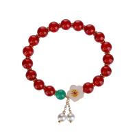 Red Agate Bracelets, with Chalcedony & Freshwater Pearl & Brass, Flower, fashion jewelry & for woman, 8mm Approx 7 Inch 