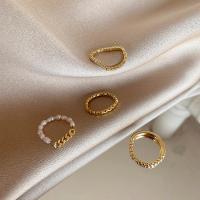 Культивированный пресноводные жемчужные палец кольцо, Латунь, с Пресноводные жемчуги, плакированный настоящим золотом, ювелирные изделия моды & разные стили для выбора & Женский, Золотой, 17mm, продается PC