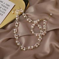 Brass Freshwater Pearl Jewelry Sets, bracelet & necklace, handmade, fashion jewelry & for woman +6cm .5+5.5cm 