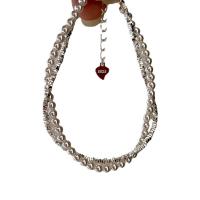 Pearl Sterling Silver Bracelets, perle d'eau douce cultivée, avec Argent sterling 925, Placage de couleur argentée, Double couche & bijoux de mode & pour femme, argent cm, Vendu par brin