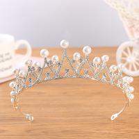 Bridal Tiaras, Zinc Alloy, with Plastic Pearl, silver color plated, fashion jewelry & for woman & with rhinestone, silver color, Inner Approx 150mm 