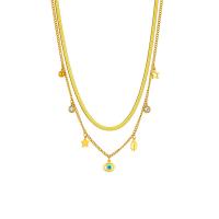 Evil Eye Jewelry Necklace, Titanium Steel, with 2.36inch extender chain, plated, Double Layer & for woman & with rhinestone, golden Approx 15.95 Inch, Approx 17.72 Inch 