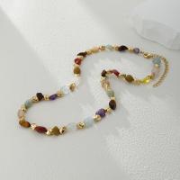 Gemstone Necklaces, Brass, with Natural Stone, with 7cm extender chain, plated, fashion jewelry cm 