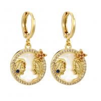 Cubic Zirconia Micro Pave Brass Earring, with Shell, plated, fashion jewelry & micro pave cubic zirconia, golden 