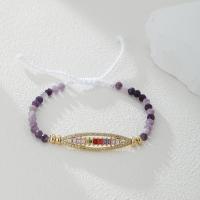 Gemstone Bracelets, Brass, with Cotton Thread & Natural Stone, plated, fashion jewelry & micro pave cubic zirconia cm 