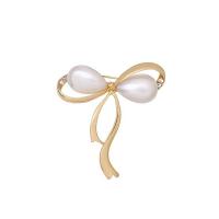Plastic Pearl Brooch, Zinc Alloy, with Plastic Pearl, plated & for woman & with rhinestone 