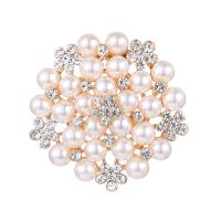 Plastic Pearl Brooch, Zinc Alloy, with Plastic Pearl, petals, plated, for woman & with rhinestone 