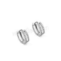 Sterling Silver Huggie Hoop Earring, 925 Sterling Silver, plated, for woman & with rhinestone, platinum color, 11mm 