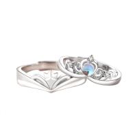 Couple Finger Rings, 925 Sterling Silver, with Sea Opal, Crown, platinum plated & micro pave cubic zirconia & for couple [