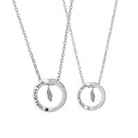 Couple Jewelry Necklace, 925 Sterling Silver, Feather, platinum plated, oval chain & micro pave cubic zirconia [