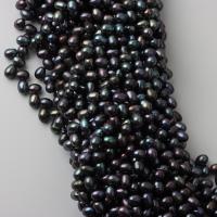 Perles d'eau douce de culture de riz, perle d'eau douce cultivée, DIY, noire, 6-7mm Environ 37-40 cm, Vendu par brin