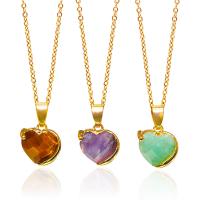 Gemstone Necklaces, Natural Stone, with Zinc Alloy, Heart, gold color plated, DIY 