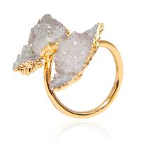 Natural Agate Druzy Finger Ring, Ice Quartz Agate, with Brass, gold color plated, Adjustable & fashion jewelry & Unisex, clear [