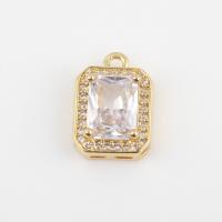 Cubic Zirconia Brass Pendants, with Cubic Zirconia, Square, gold color plated, DIY 