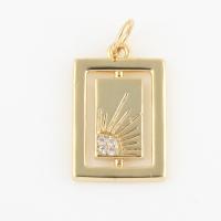 Cubic Zirconia Micro Pave Brass Pendant, with Cubic Zirconia, Rectangle, gold color plated, DIY 