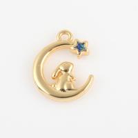 Cubic Zirconia Brass Pendants, with Cubic Zirconia, Moon, gold color plated, DIY 