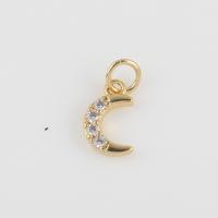 Cubic Zirconia Brass Pendants, with Cubic Zirconia, Moon, gold color plated, DIY 