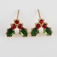 Cubic Zircon Brass Earring, with Cubic Zirconia, gold color plated, for woman & enamel, mixed colors 