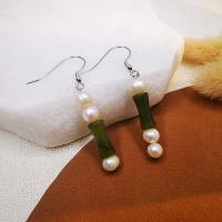 Sterling Silver Pearl Drop Earring, 925 Sterling Silver, with Peridot Stone & Freshwater Pearl, fashion jewelry 6mm,5cm 
