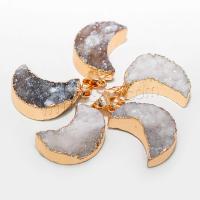 Ice Quartz Agate Pendants, with Brass, Moon, gold color plated, DIY 