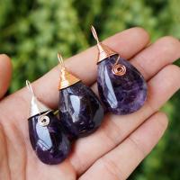 Amethyst Necklace, with Korean Waxed Cord & Brass, Teardrop, plated, fashion jewelry & Unisex 15-20x40-45mm Approx 38 cm [