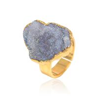 Agate Finger Ring, Brass, with Ice Quartz Agate, gold color plated, random style & fashion jewelry & for woman [