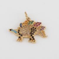 Cubic Zirconia Brass Pendants, with Cubic Zirconia, Dinosaur, gold color plated, DIY, mixed colors 
