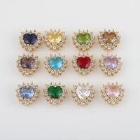 Cubic Zirconia Brass Beads, with Glass Rhinestone & Cubic Zirconia, Heart, gold color plated, DIY [