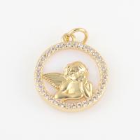 Cubic Zirconia Brass Pendants, with Cubic Zirconia, Angel, gold color plated, DIY 