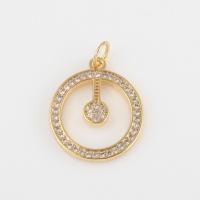 Cubic Zirconia Brass Pendants, with Cubic Zirconia, Round, gold color plated, DIY 