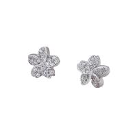 Cubic Zirconia Micro Pave Sterling Silver Earring, 925 Sterling Silver, petals, plated, micro pave cubic zirconia & for woman, silver color 