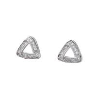 Cubic Zirconia Micro Pave Sterling Silver Earring, 925 Sterling Silver, Triangle, plated, micro pave cubic zirconia & for woman, silver color 