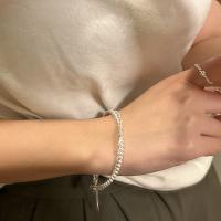 Sterling Silver Bracelets, 925 Sterling Silver, with Plastic Pearl, fashion jewelry, 1.6mm,3mm 
