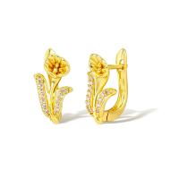 Cubic Zirconia Micro Pave Brass Earring, Flower, real gold plated, micro pave cubic zirconia & for woman, golden 