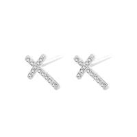 Cubic Zirconia Micro Pave Sterling Silver Earring, 925 Sterling Silver, Cross, fashion jewelry & micro pave cubic zirconia & for woman 