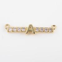 Cubic Zirconia Brass Connector, with Cubic Zirconia, Alphabet Letter, gold color plated, DIY & 1/1 loop [