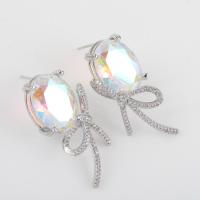 Cubic Zircon Brass Earring, with Cubic Zirconia, plated, for woman 