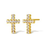 Cubic Zirconia Micro Pave Brass Earring, Cross, real gold plated, micro pave cubic zirconia & for woman 