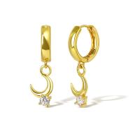 Cubic Zirconia Micro Pave Brass Earring, Moon, real gold plated, micro pave cubic zirconia & for woman, golden 