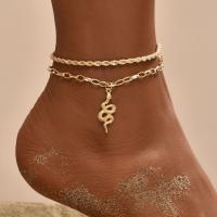 Anklet en alliage de zinc, avec 5cm chaînes de rallonge, Placage de couleur d'or, Double couche & bijoux de mode & pour femme Environ 18 cm, Vendu par PC